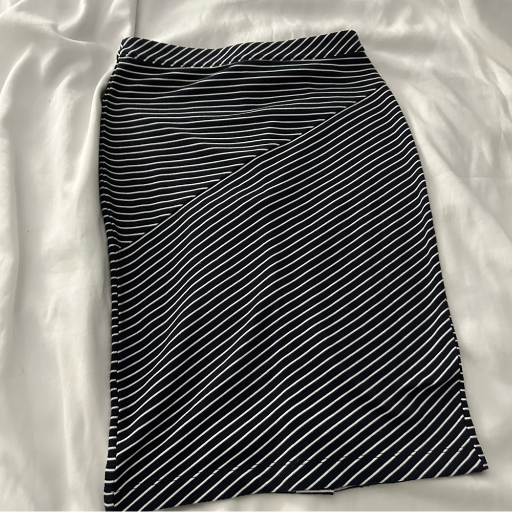 Navy Blue and White Striped Pencil Skirt